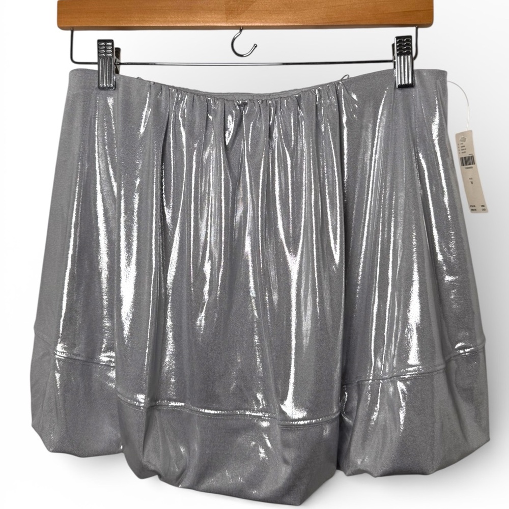 Anthro Maeve Silver Metallic Strapless Bubble Top NWT Size L Summer - Picture 3 of 11